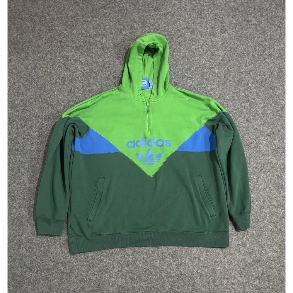 Adidas Hoodie Mens XL 1/4 Zip Pullover Trefoil Logo Long Sleeve Green